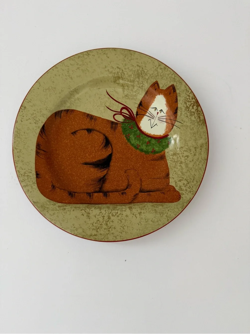 Festive Cat Plate Wall Accent in Brown and Green